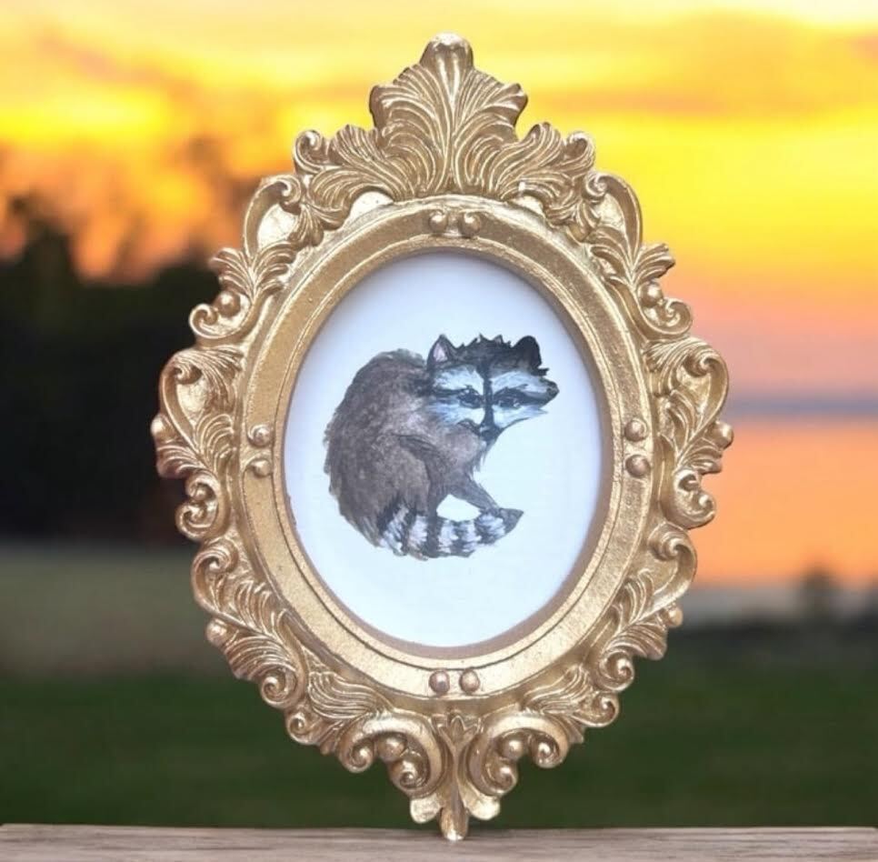 mini paintings & prints of birds & animals, vintage style ornate frame, mini art