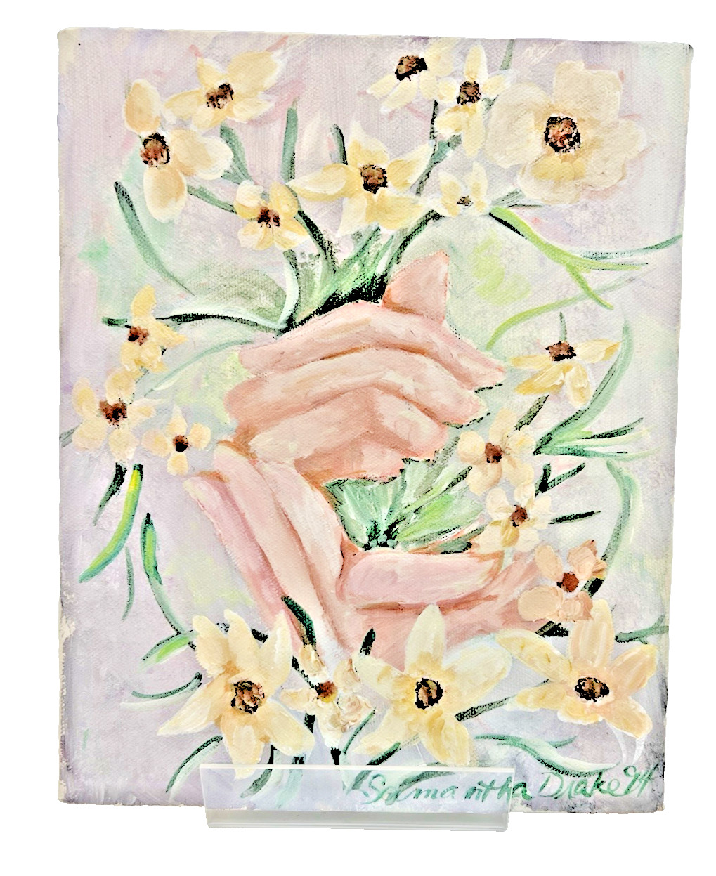 Original Acrylic Painting Signed Samantha Drake – Floral Hands Figurative Art 10