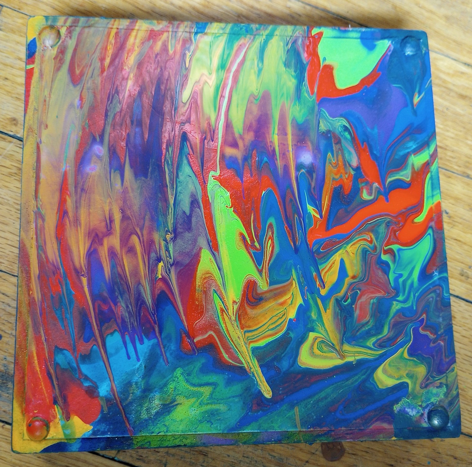 Abstract Multicolor Fluid Art Painting on Square Canvas Panel, Art Theme