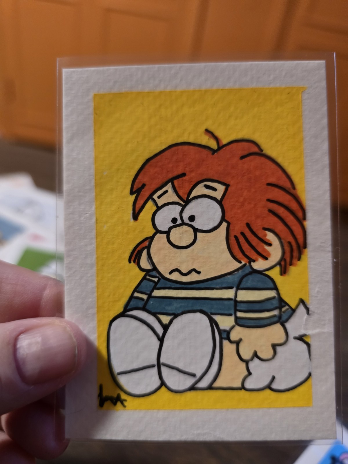 ACEO Original Painting Acrylic 2.5×3.5 Marvin Comic Strip Cartoon Baby Red Head