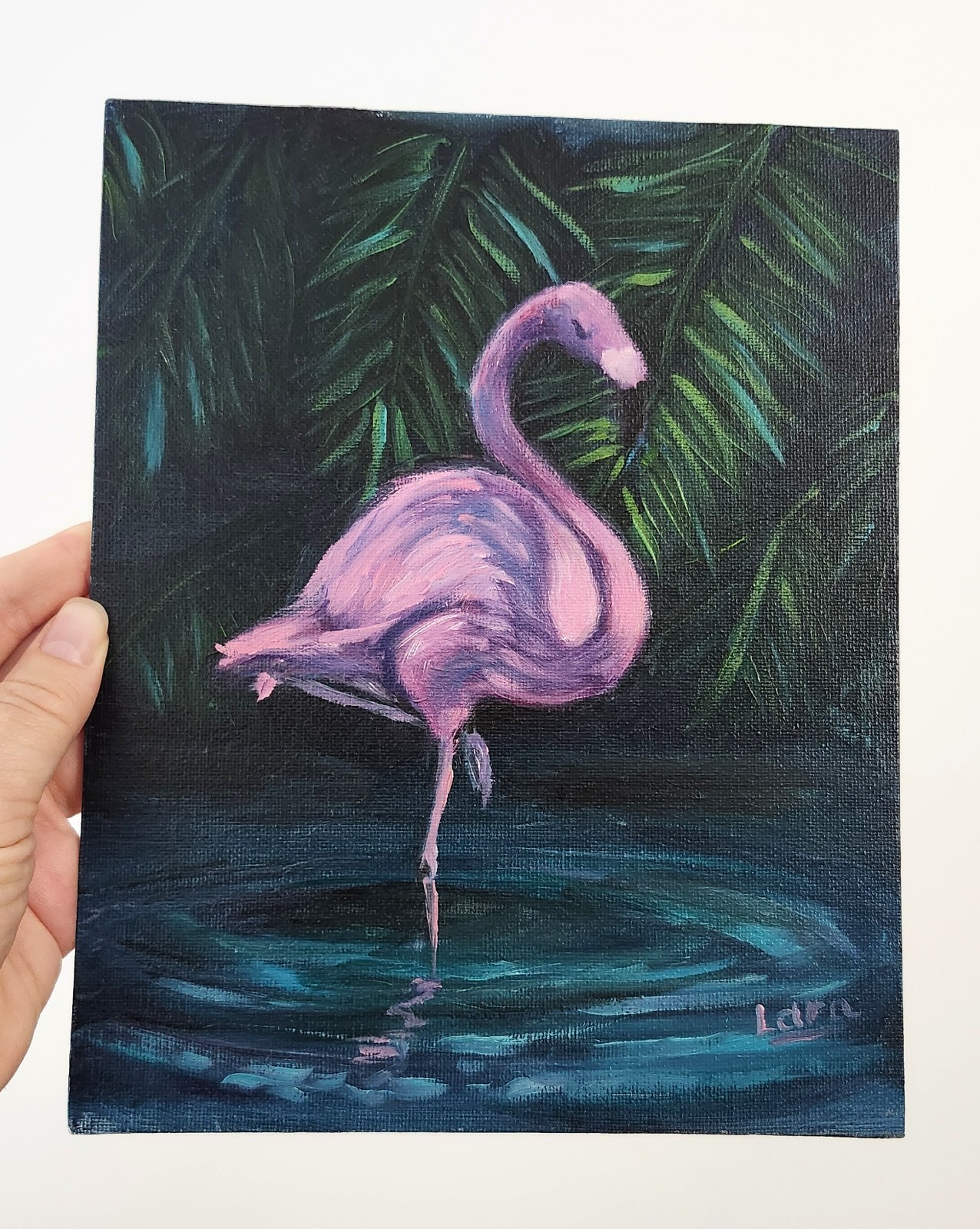 Framed Flamingo Original Oil Painting 8×10 Tropical Bird Wildlife Signed OOAK