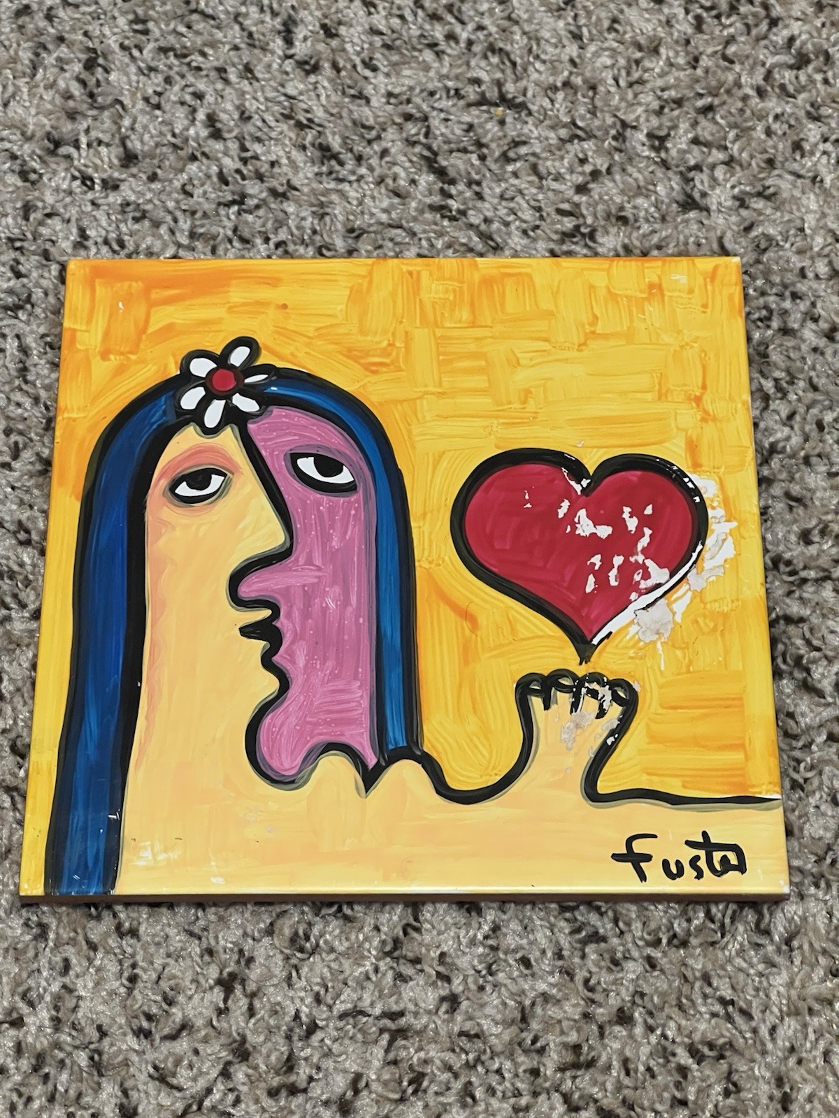 Jose Rodriguez Fuster Original Tile Painting Cuban Ceramic Artist Signed 8×8