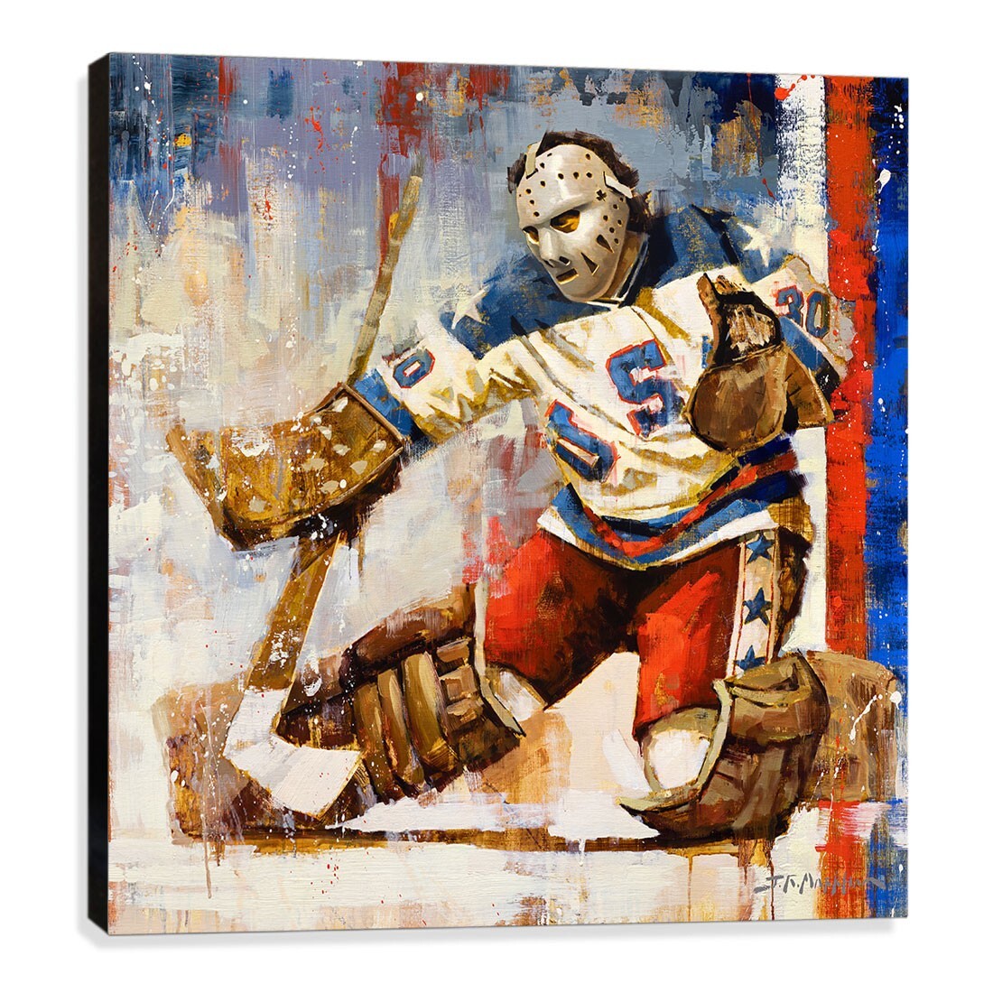 Original Oil Painting of Miracle on Ice Team USA Hockey Goalie Jim Craig