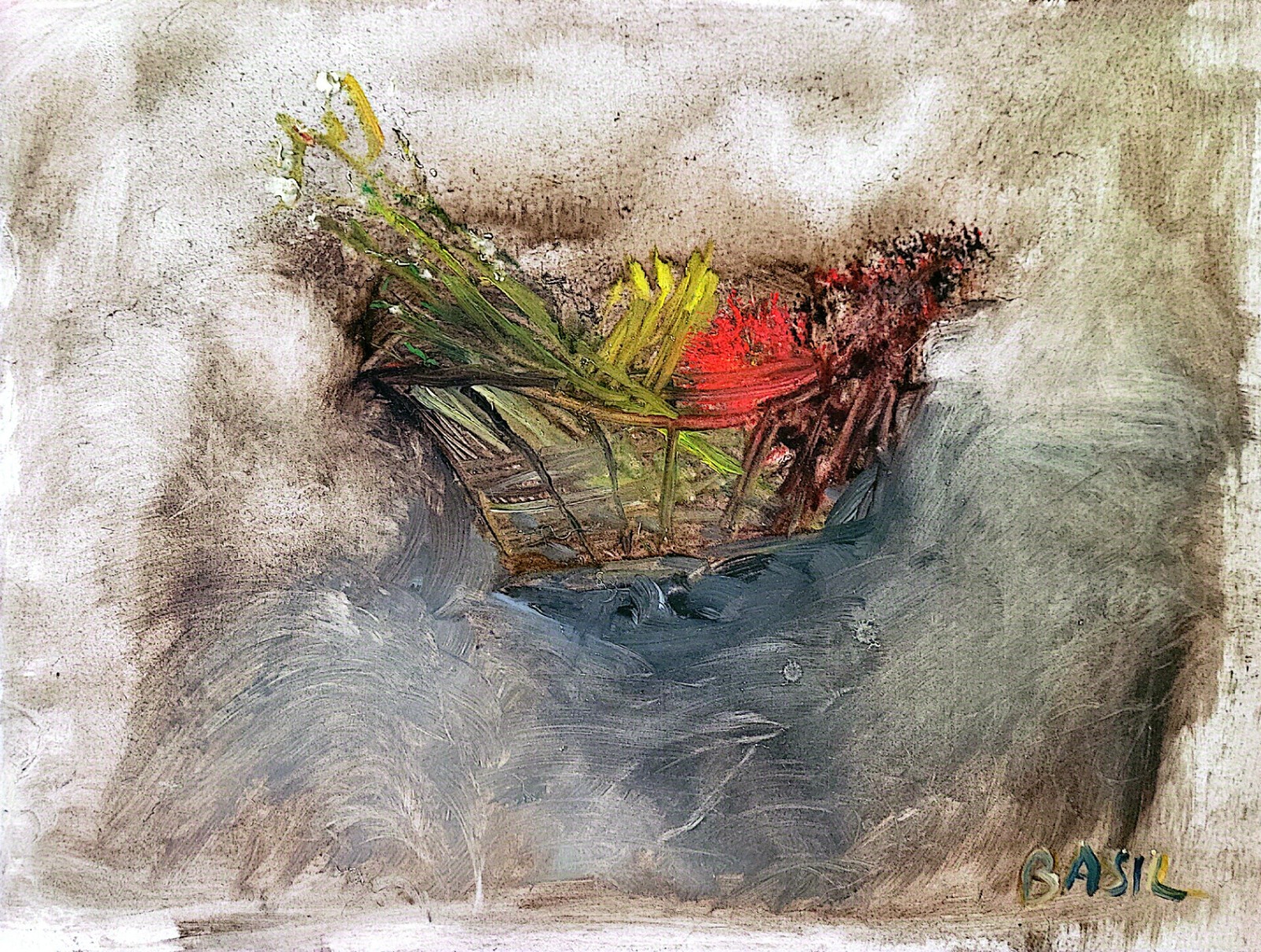 Fruit Basket Original Abstract Expressionist Oil On Board Painting 12×16