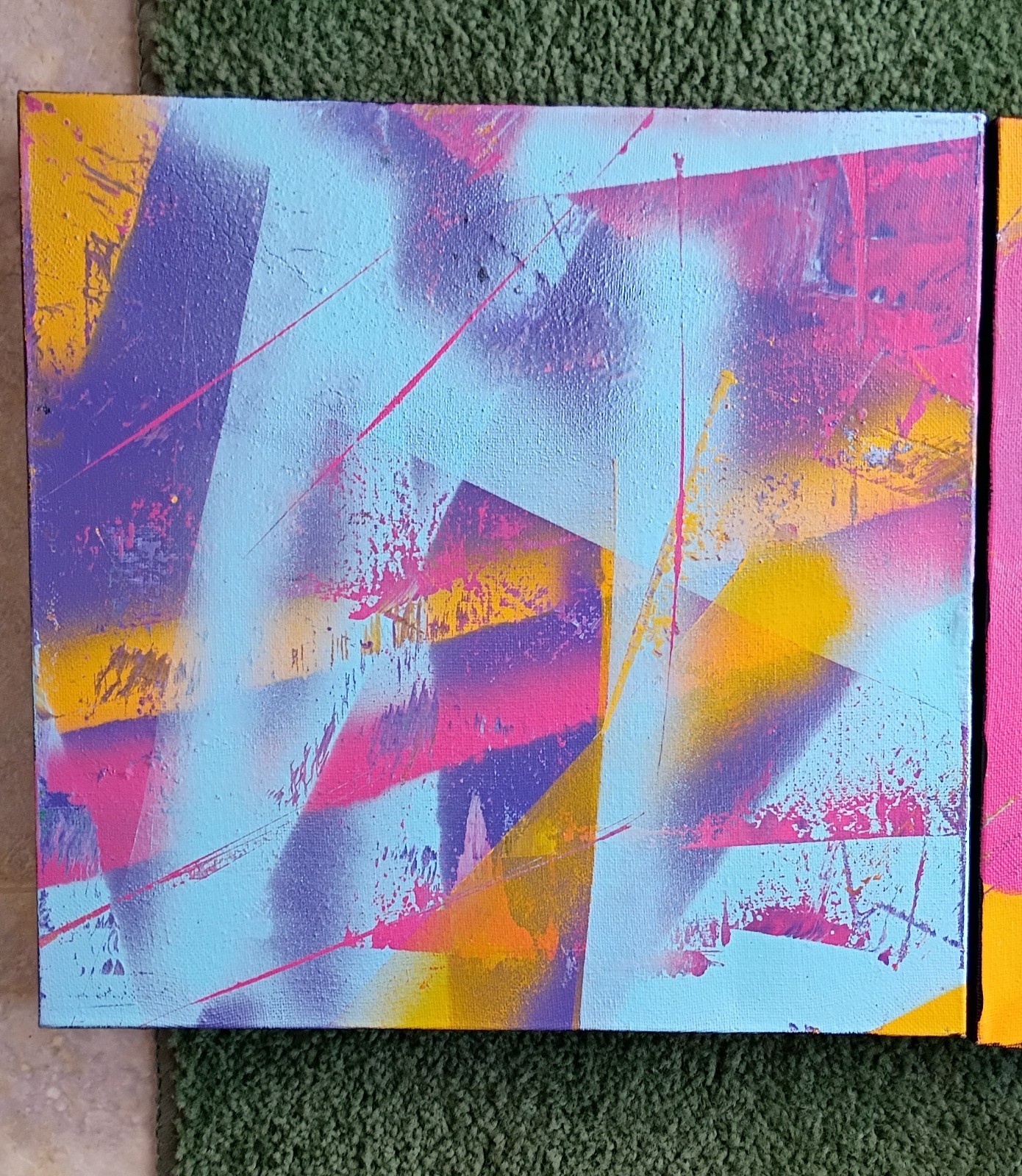 A.E.M. Original Abstract Art «Fusion Flash» Spray Paint Triptych Fine Art