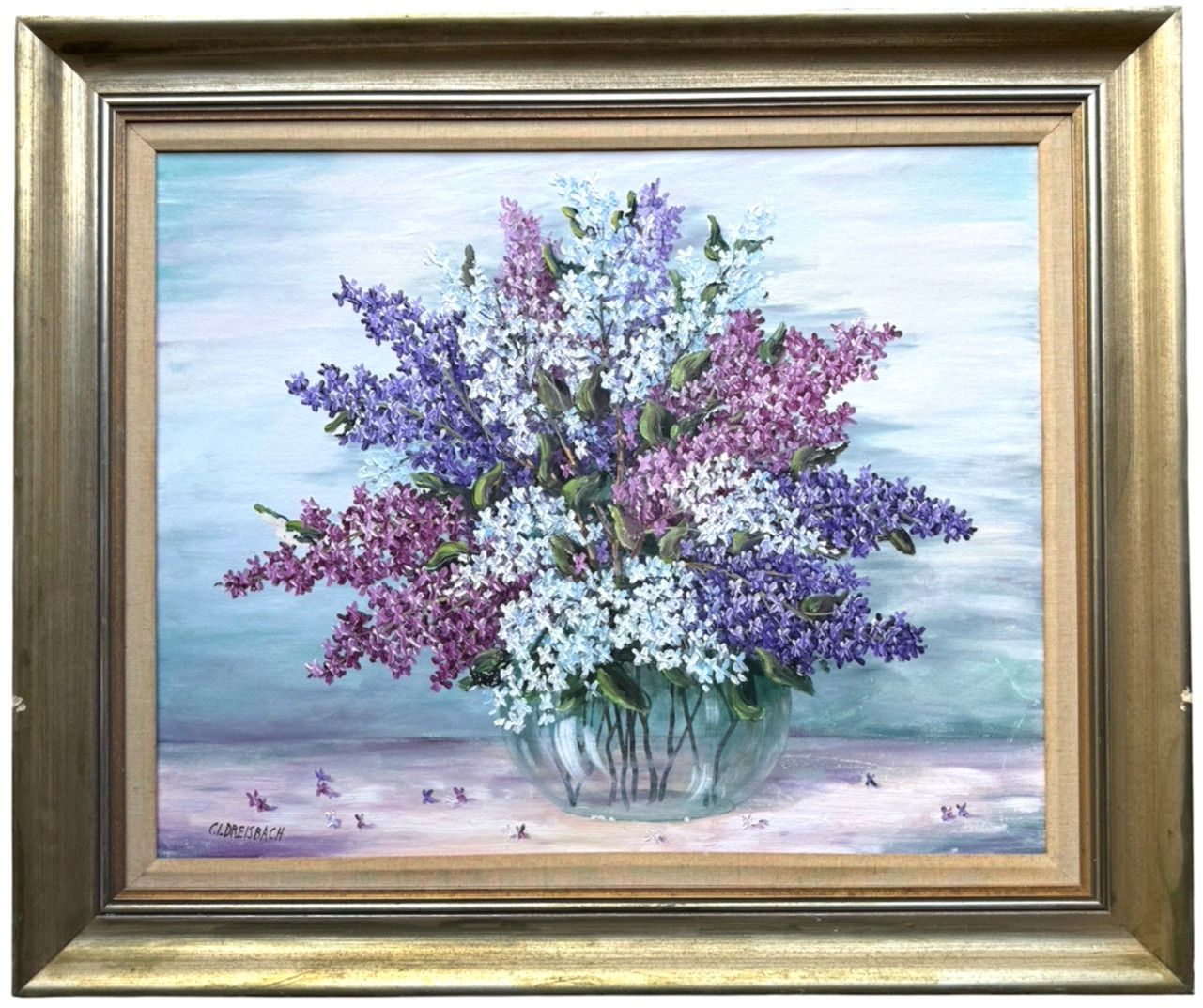 Clarence Dreisbach Original Oil Painting Lilacs Floral Still Life Signed 24×30