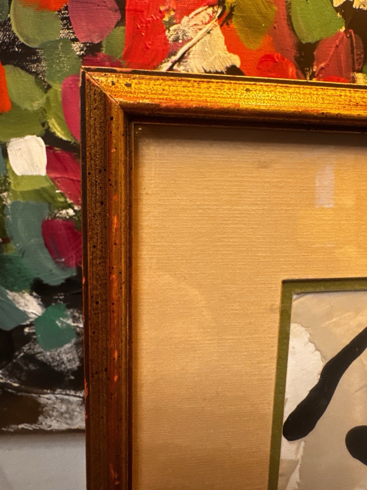Vintage Gold Framed w New Abstract Painting Asian Inspired Wall Art 11×15”