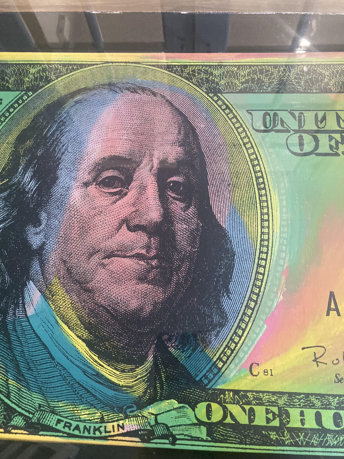 Steve Kaufman Art 100 Dollar Bill Multi color Original Painting On Canvas