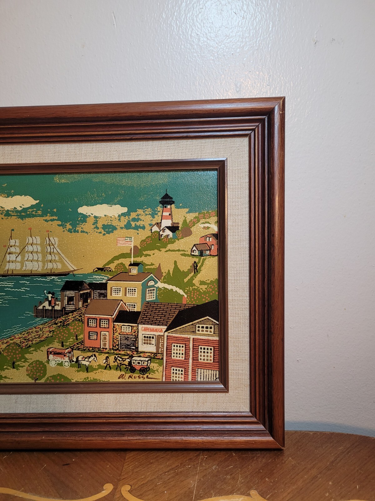 Vintage Harbor View Signed Picture Framed 14″×12″