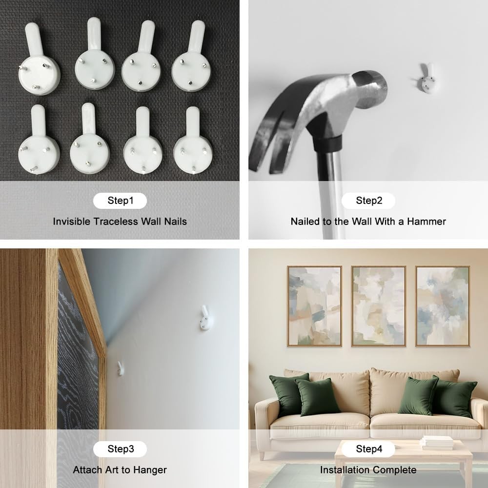 Large Abstract Gray Pastel Framed Canvas Wall Art Set,Neutral Watercolor Brus…