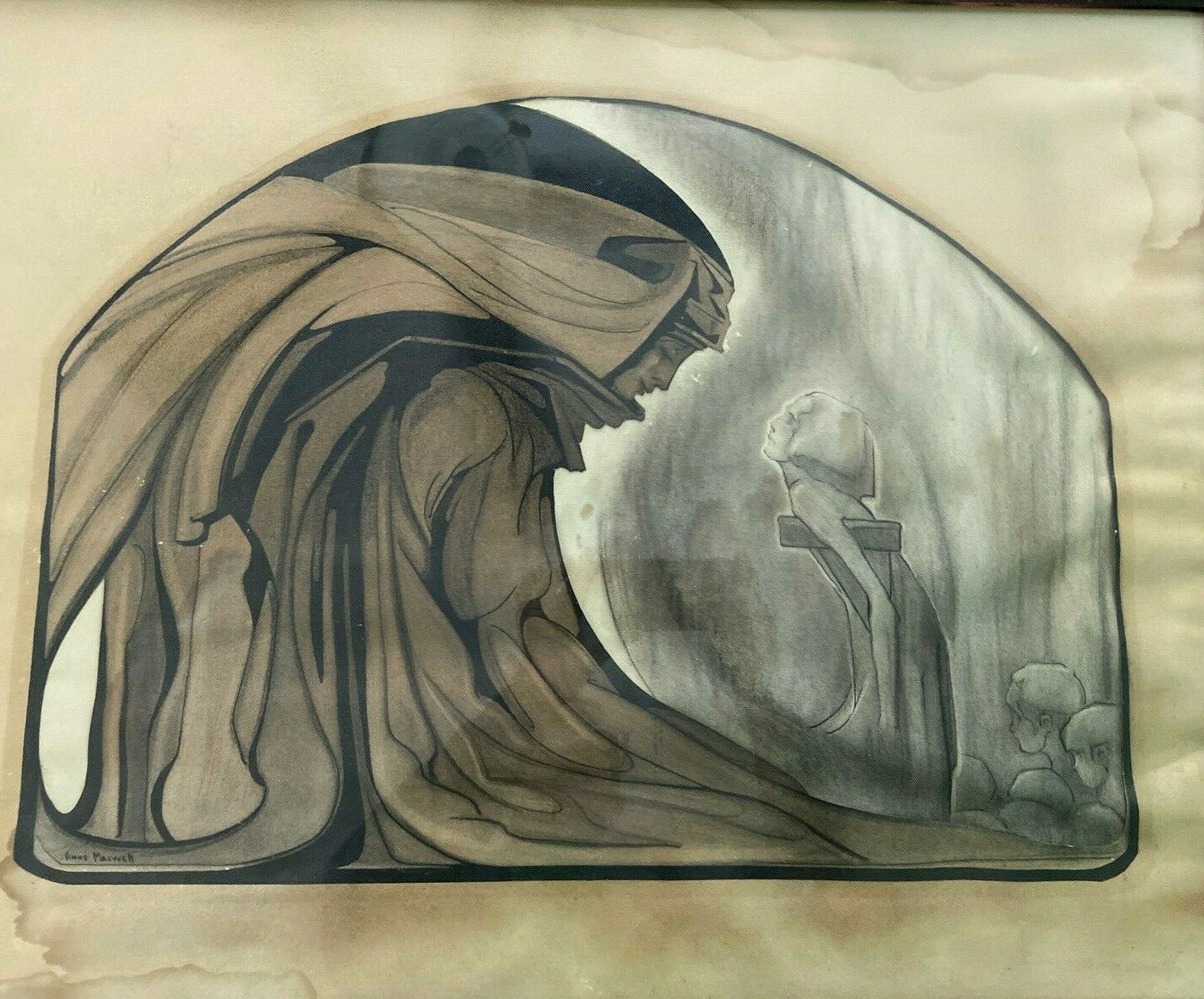 Anne Maxwell – Pencil And Ink Mixed Media Art Nuveou 1920’s ORIGINAL 22×28