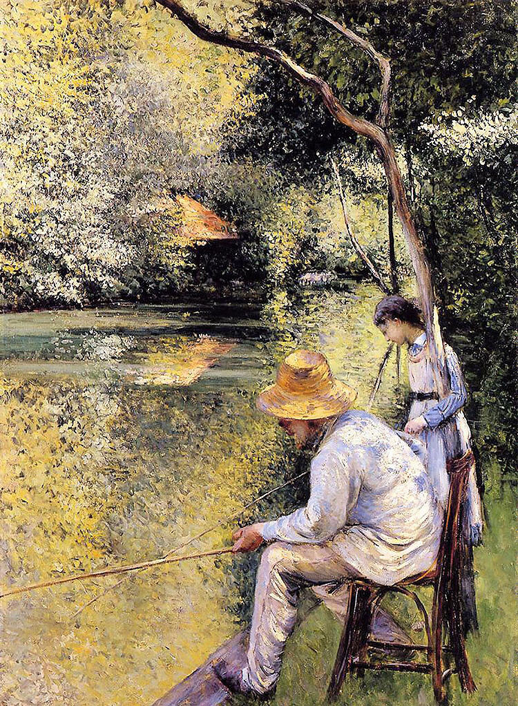 Oil painting gustave caillebotte – fishing figures in summer landscape canvas