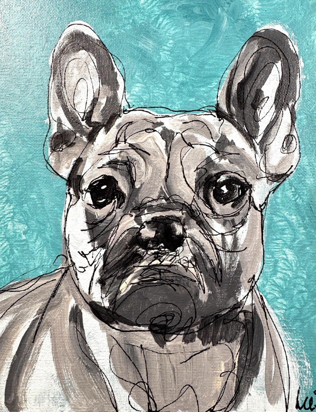 Original Abstract Expressionism 8×10 Frenchie Dog Handmade Signed Fine Art 107