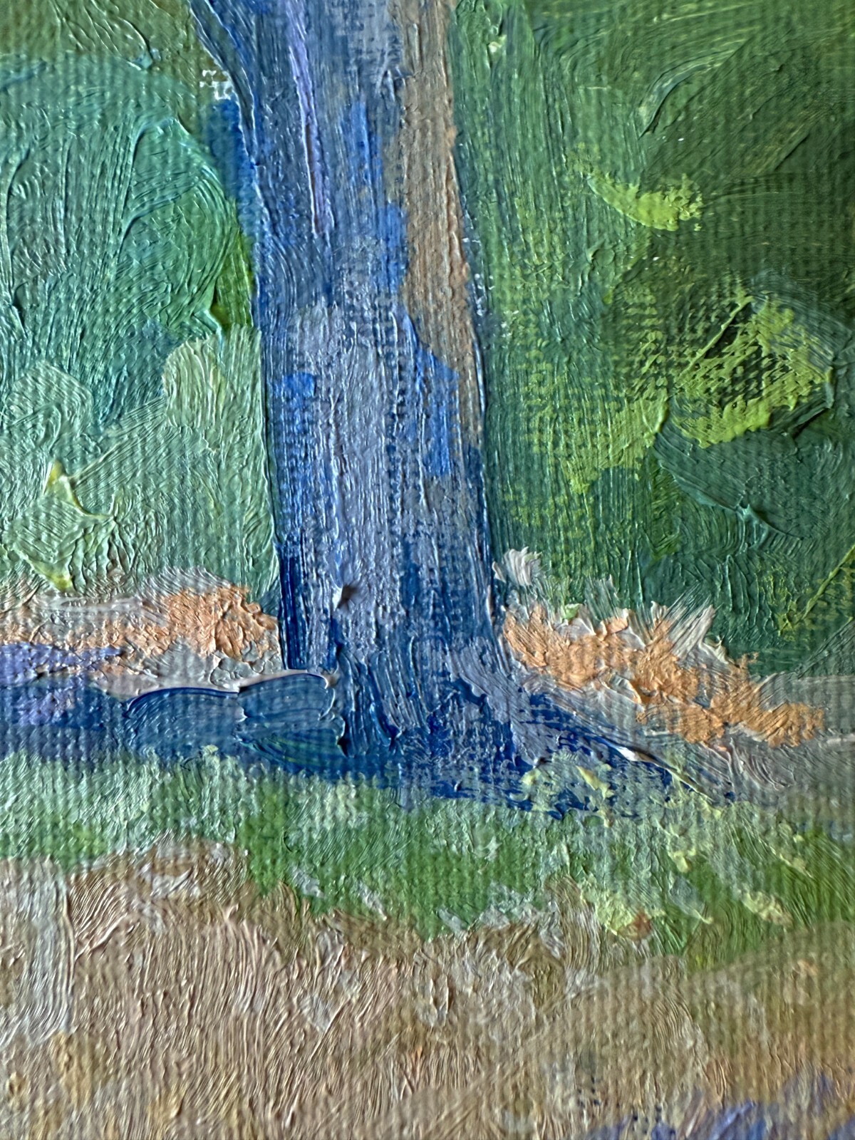 Oil Painting. Original. Impressionist Landscape Art. Sunlit Trees Scene