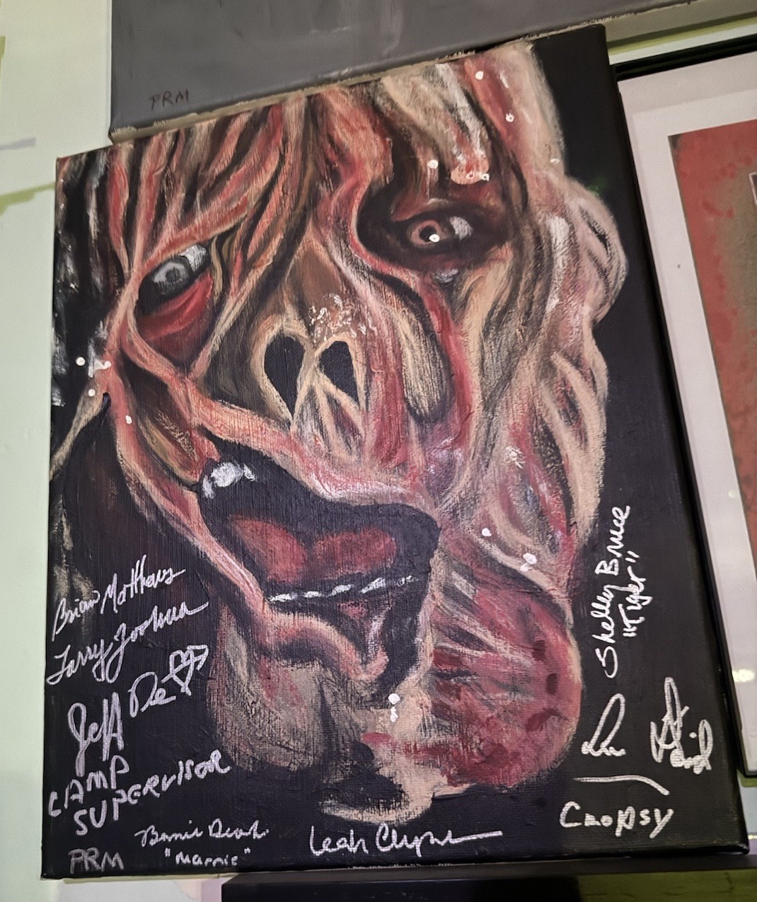 Cropsy original painting signed by cast of The Burning Horror cult classic 1981
