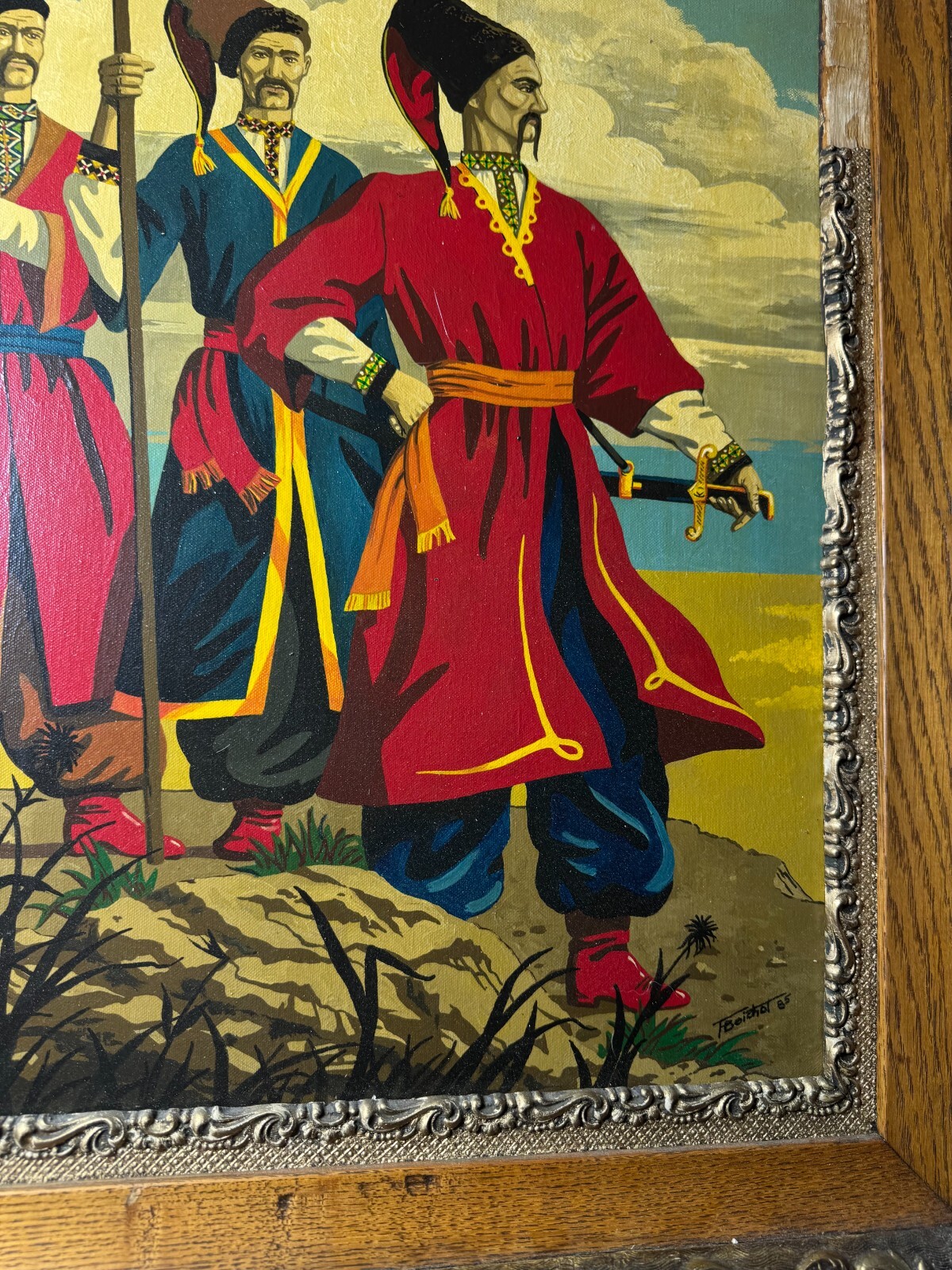 F Beichot? 1985 «Three Russian Men Scene» Oil Painting – Signed And Framed