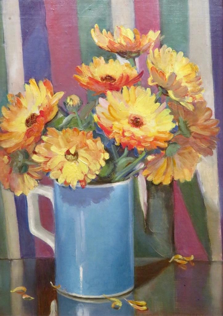 Winifred O Humphrey 1920s Colourful still life OIL PAINTING flowers ST IVES INT.