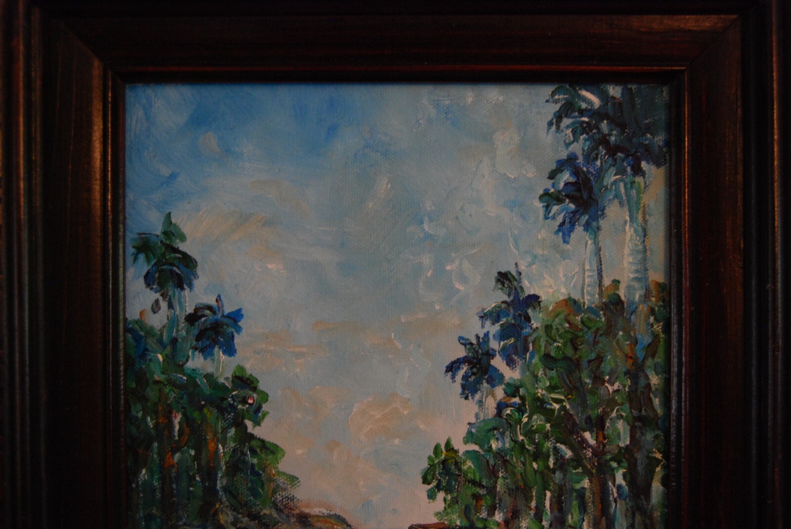 FRAMED ORIGINAL OIL RIVER, PALMS & SKY CUBAN COUNTRY SCENE ARTIST: HECTO VIDAL
