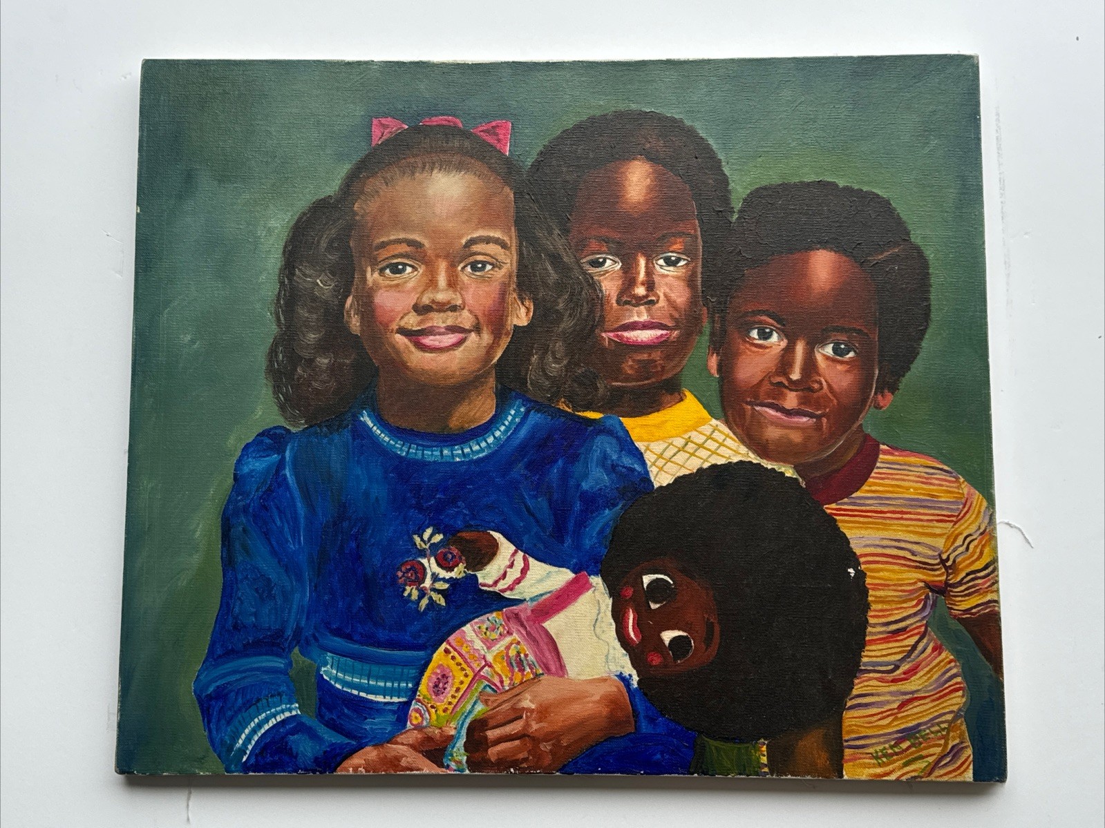 AFRICAN AMERICAN PORTRAIT PAINTING BLACK FAMILY CHILDREN DOLL KIDS KEN BELL 24″