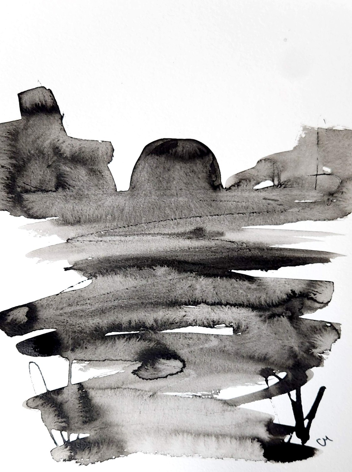 Original Abstract Acrylic 9×12 Desert Black White Striking One of a Kind