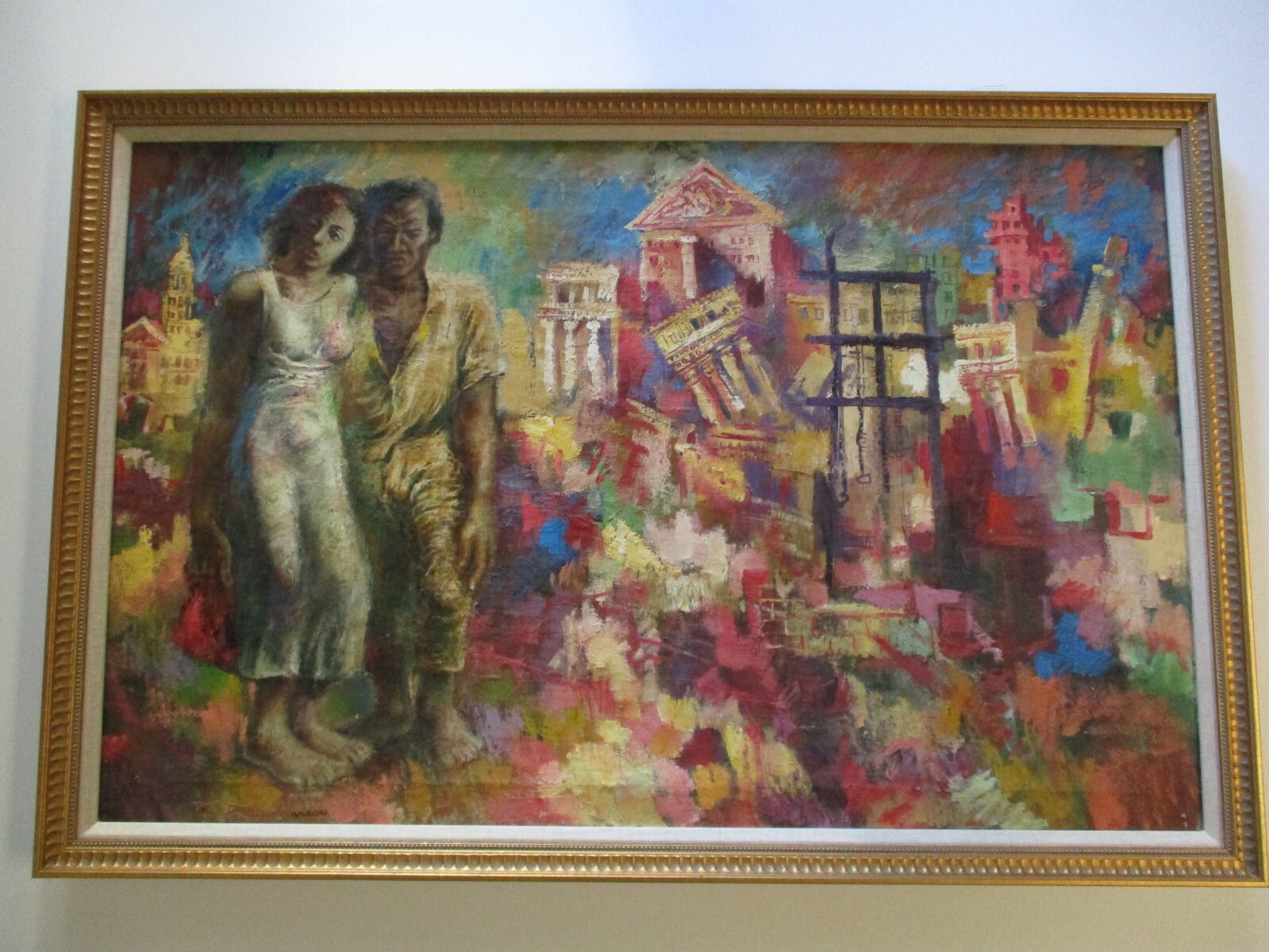 FREDE VIDAR OIL PAINTING LARGE WPA ERA EXHIBITED MODERNIST PORTRAIT WAR CITY NJ