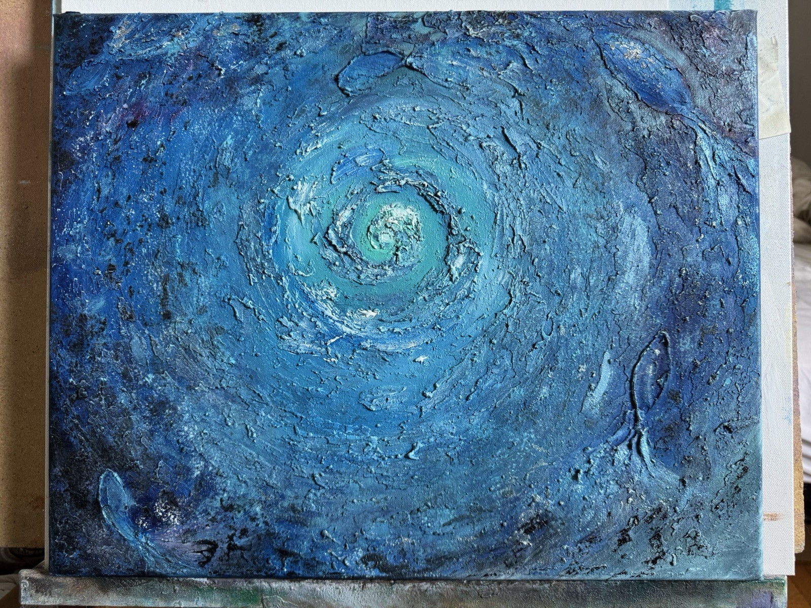 Abstract Oil Painting on Canvas Medium 16/20 Inch texture handmade fish space