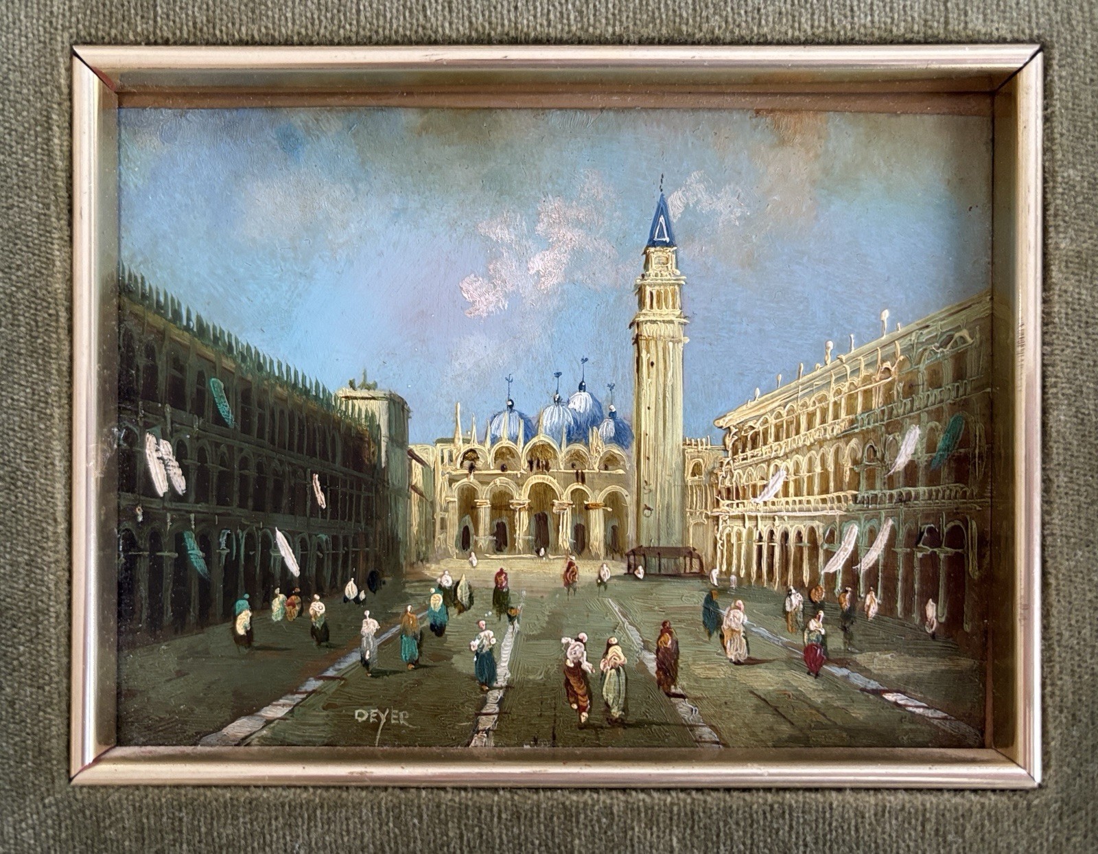 Antique Miniature Oil On Copper Painting Signed DEYER P. San Marco Venice Italy
