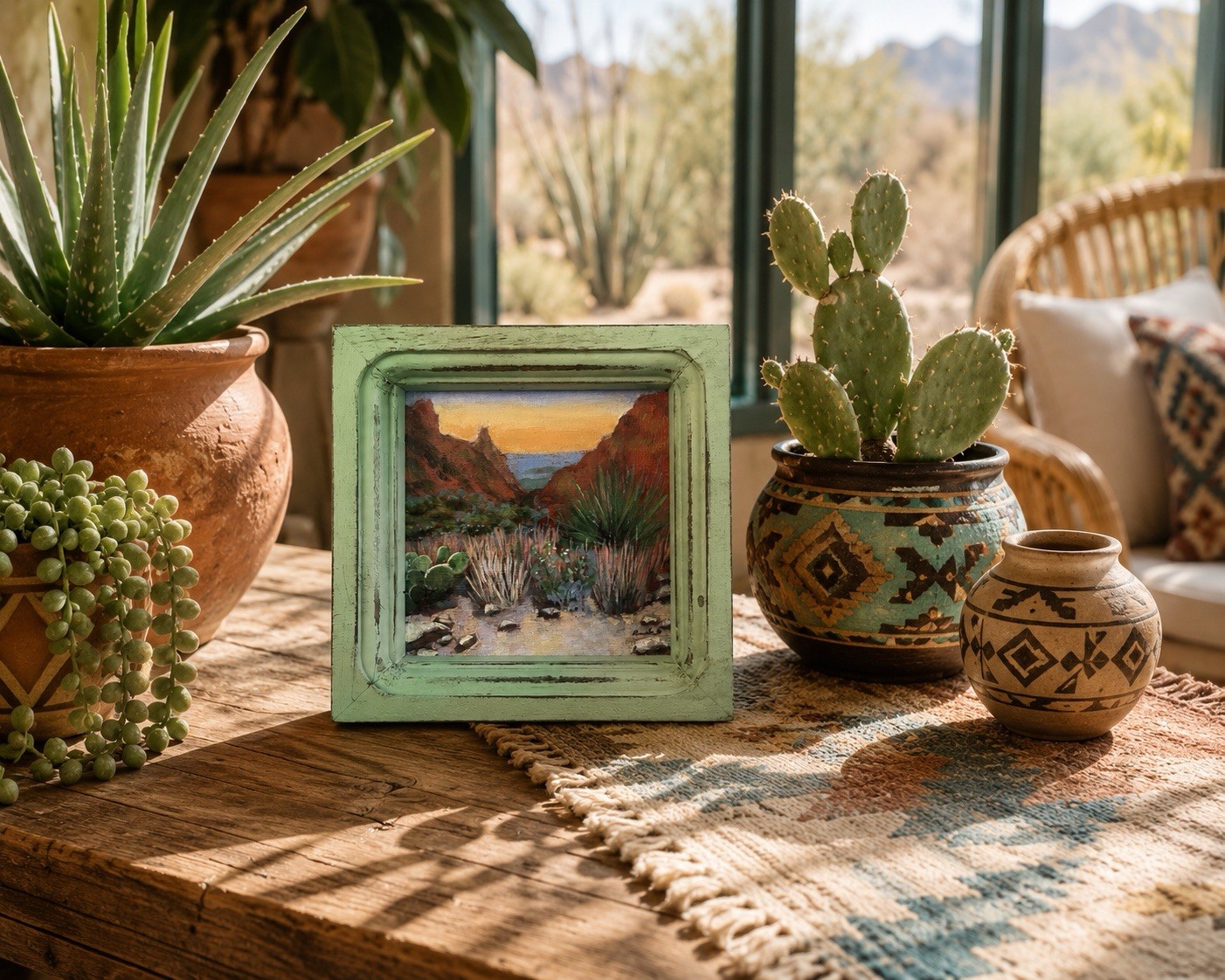 Big Bend Desert Sunset Original Acrylic Landscape Painting 5×5 Southwestern Art