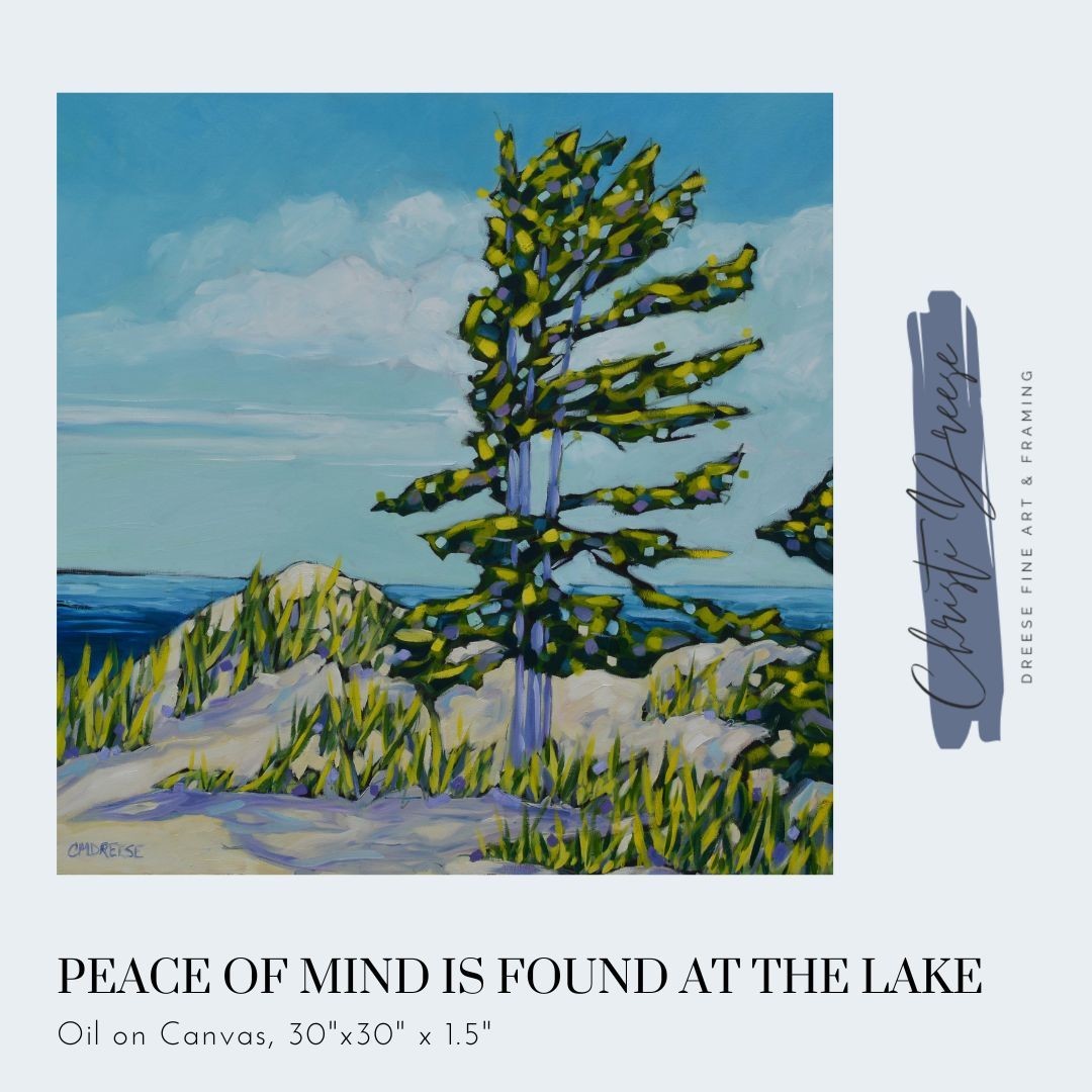 Original Oil Painting Lake Michigan Dunes Pine Tree Coastal Landscape| 30″x30″