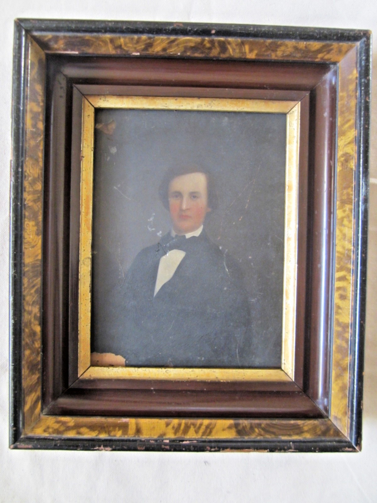 19th C RARE Full Plate Ambrotype Reverse Hand Painting 1800s Man Portrait Framed