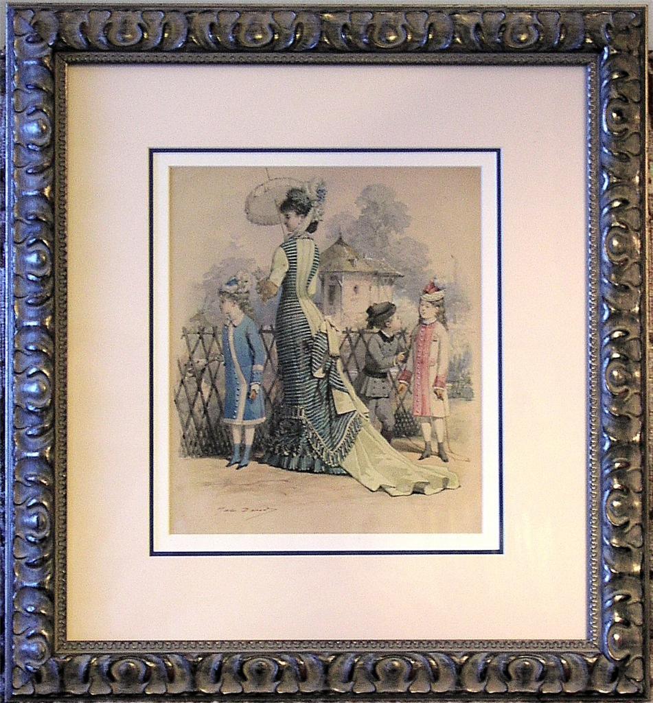 Original Antique Jules David Watercolor – An Elegant Family at the Zoo