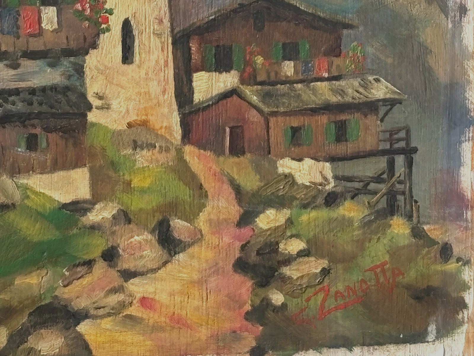 G. Zanotta Swiss Alps Village Mountain Range Landscape Impressionist Painting