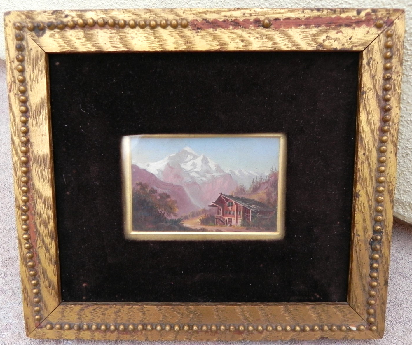 European Alps miniature antique panorama painting styl Hubert Sattler 1817-1904