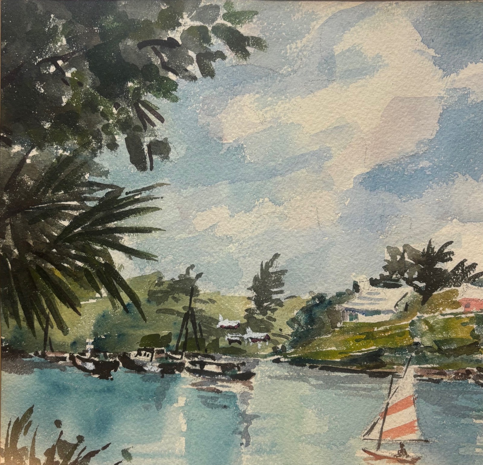 Vintage Barbara Van Stappen Sailing Boat ‘GLENCOE BERMUDA’ Paget Parish PAINTING