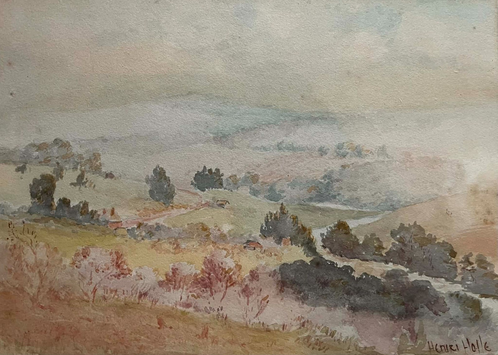 HENRI HOILE AUSTRALIAN COLONIAL WC «ROAD THROUGH GEMBROOK VICTORIA» C 1900