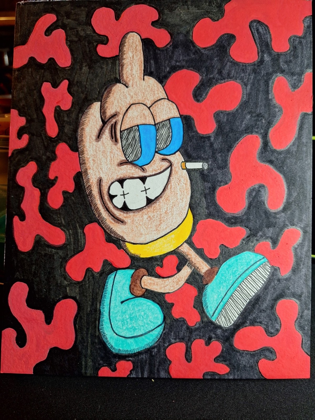 Original Cartoon Pop Art Painting – Funny Smoking Character Canvas