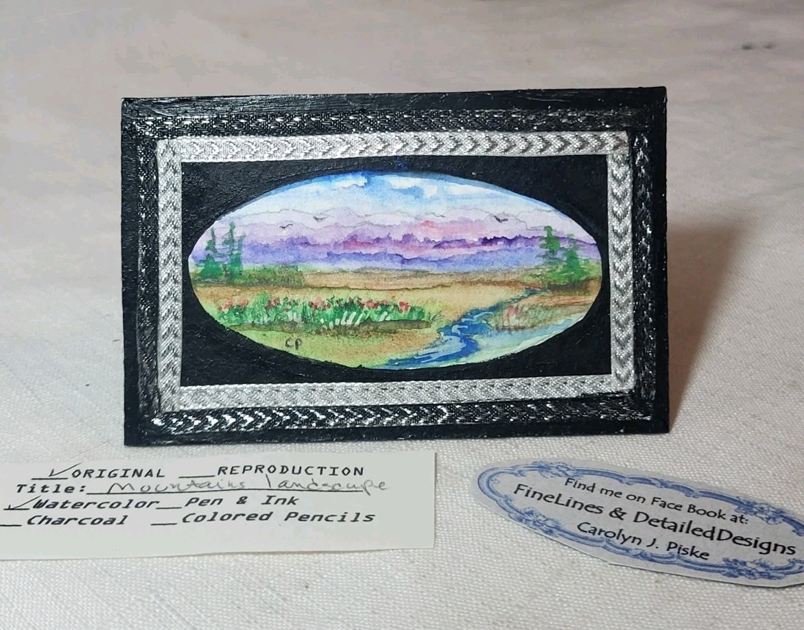 Miniature Watercolor Landscape Painting 2.5×3.75 Artist Carolyn J. Piske