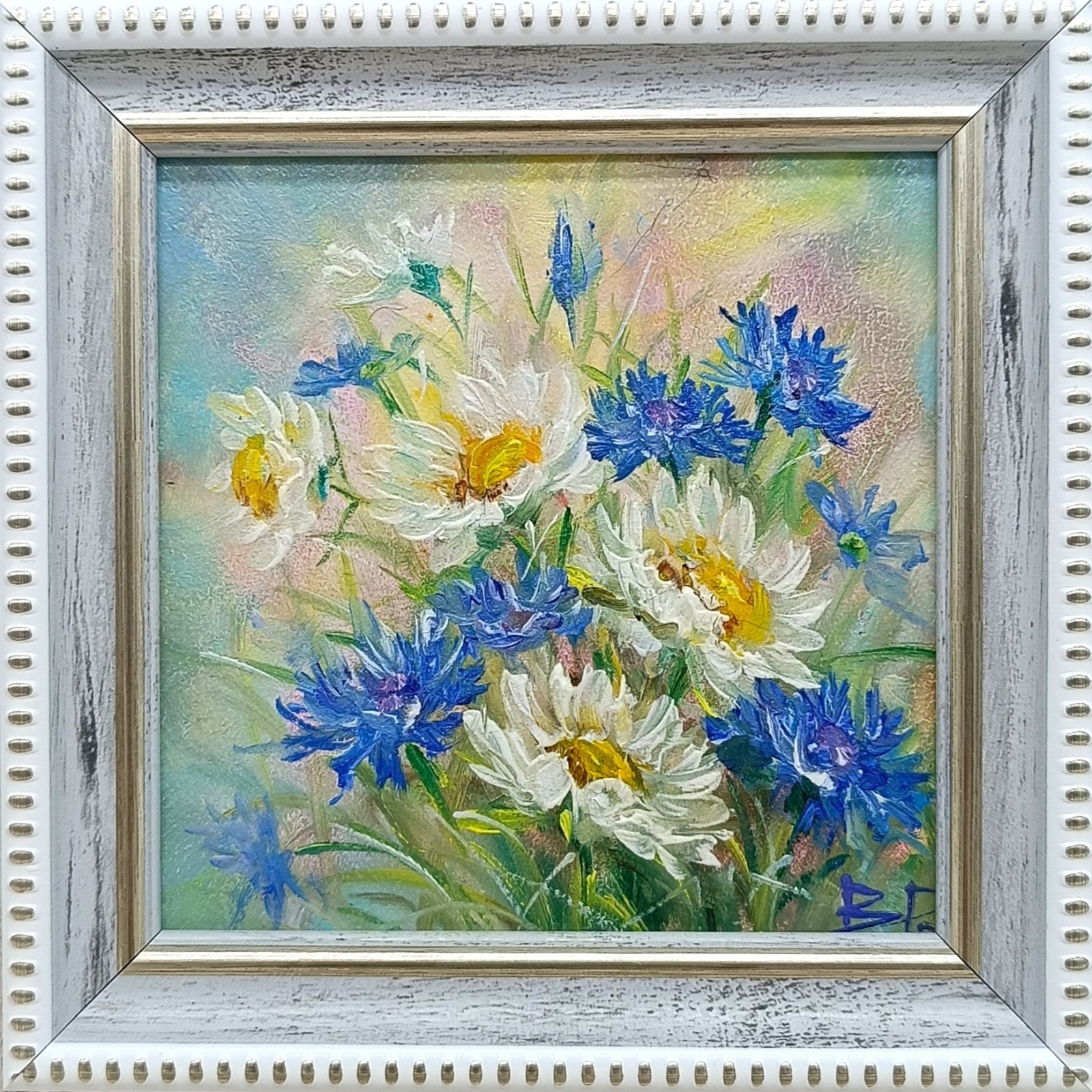 Summer Nature Oil Painting Original Art Landscape Flower Meadow 4×4 in