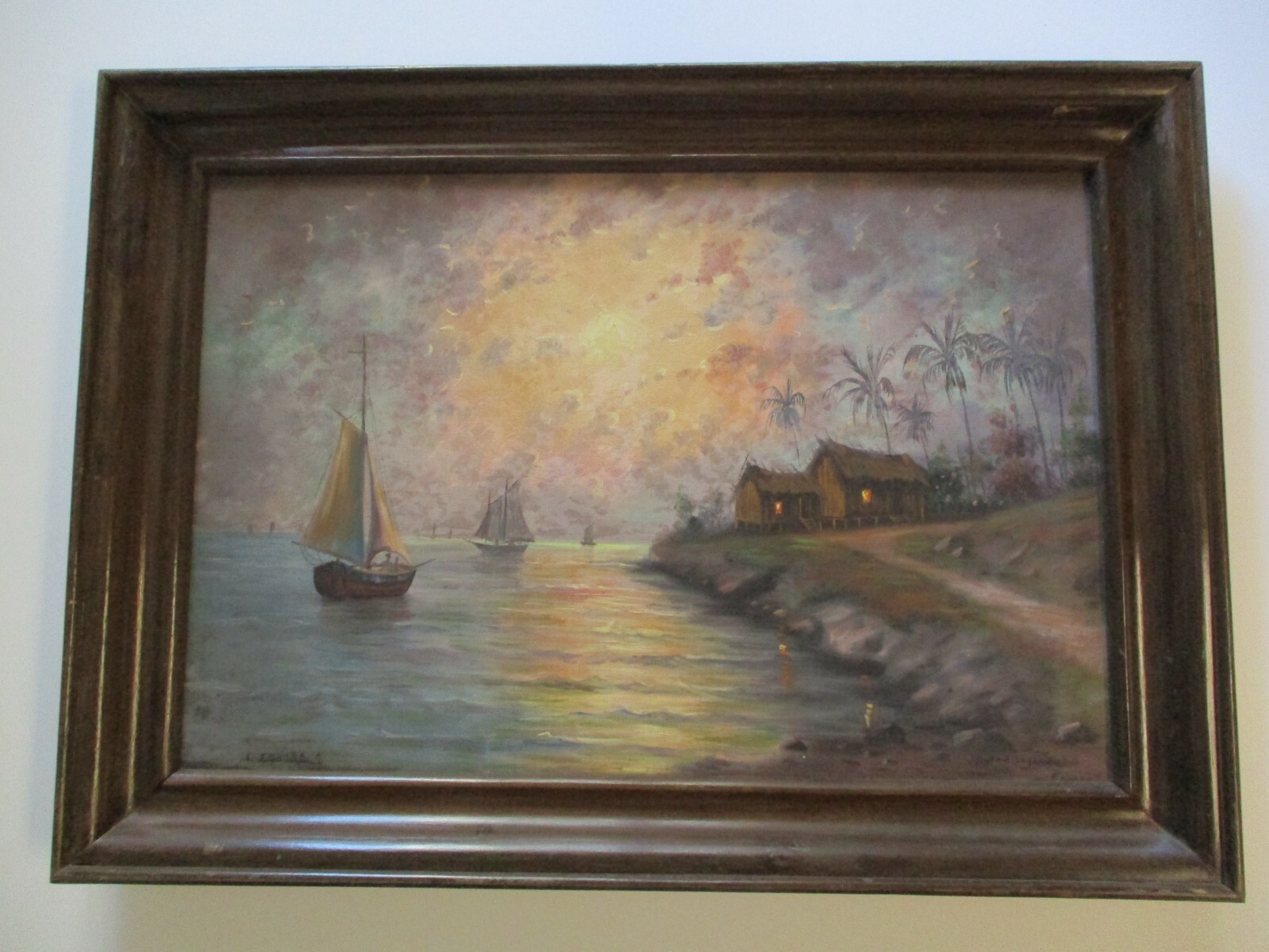 ANTIQUE VINTAGE ECUADOR LANDSCAPE SUNSET TONALIST NAUTICAL BEACH MARINA VILLAGE