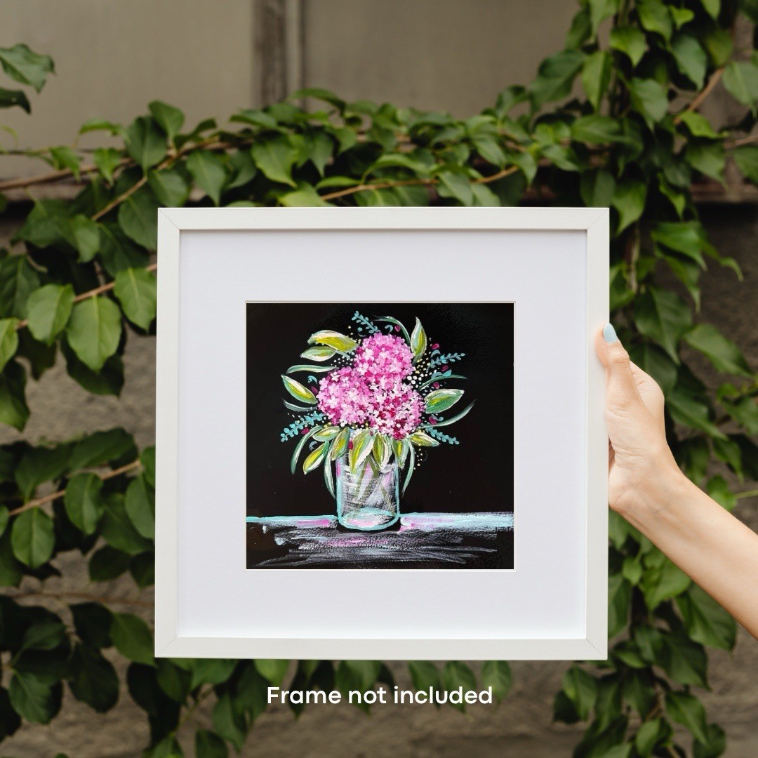 Pink Hydrangeas Floral Bouquet VLP Original Hand Painted Acrylic 8×8” Art Paper
