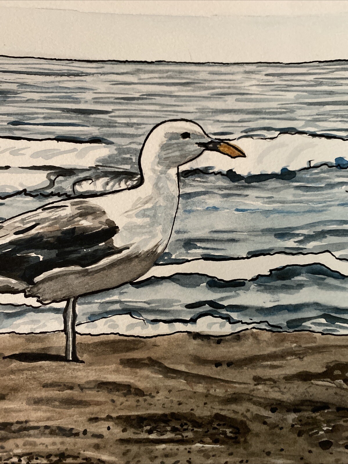 SEAGULL Watercolor PAINTING Oregon Coast K C Jones Beach Seashore Sea Bird Art