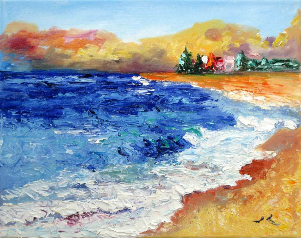 Original Oil Painting Summer Sea One of a Kind 11X14″ Julia Lu