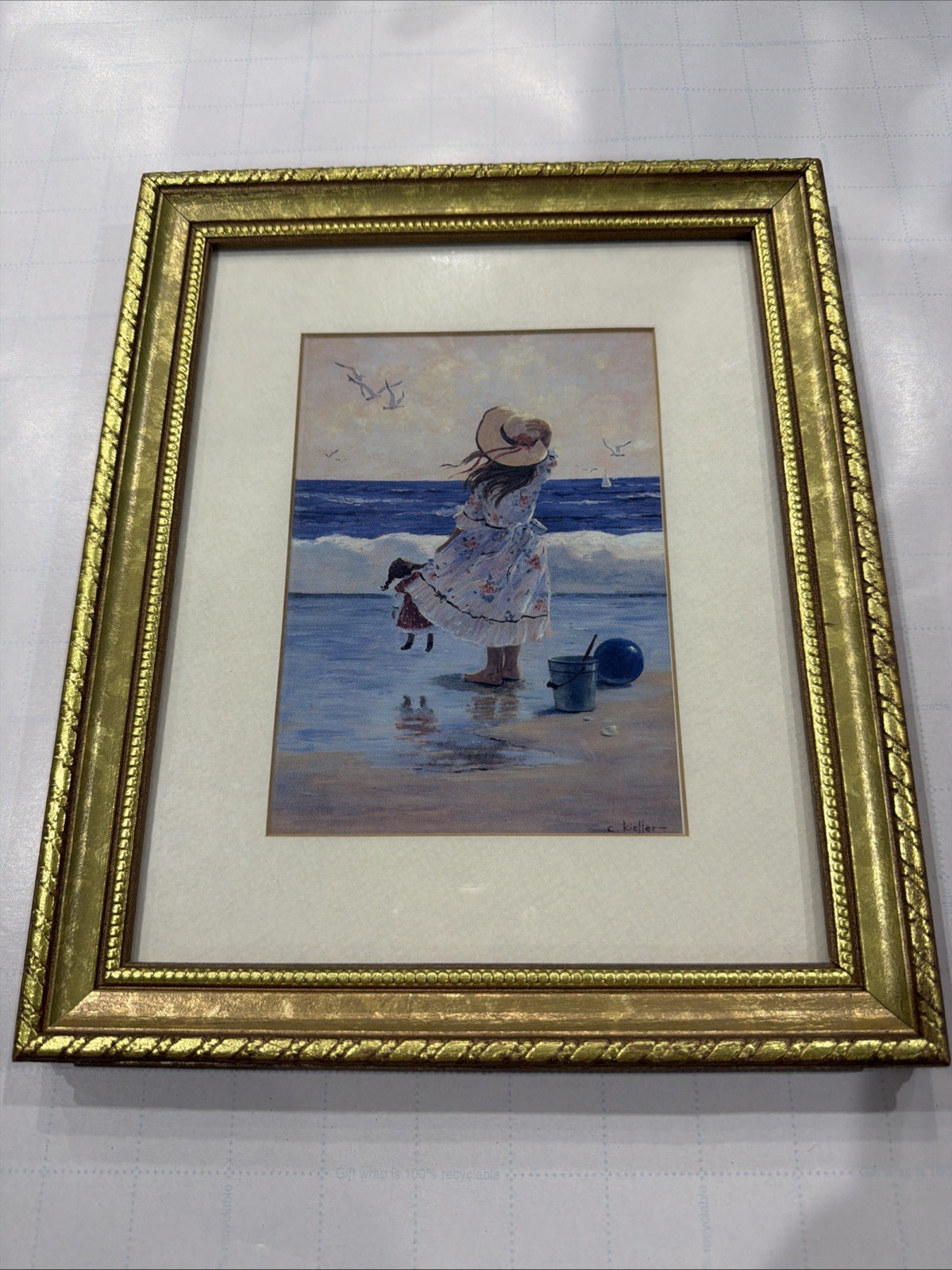 Framed C Kieffer Girl at the Beach Art