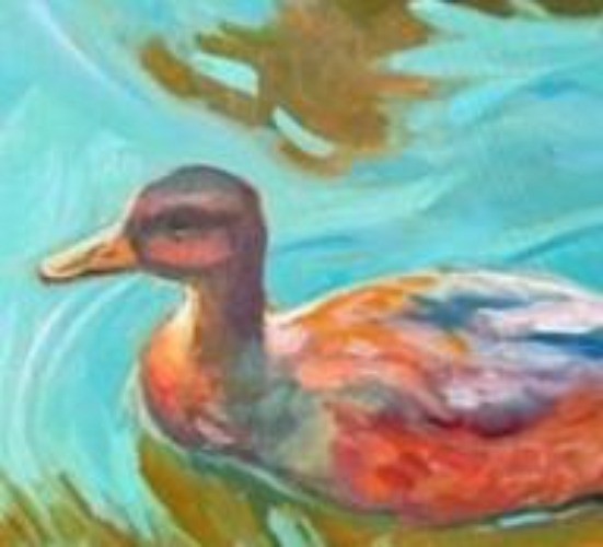 Original Oil Painting: Duck Love Birds on Aluminum, 12×12 Impressionist Art