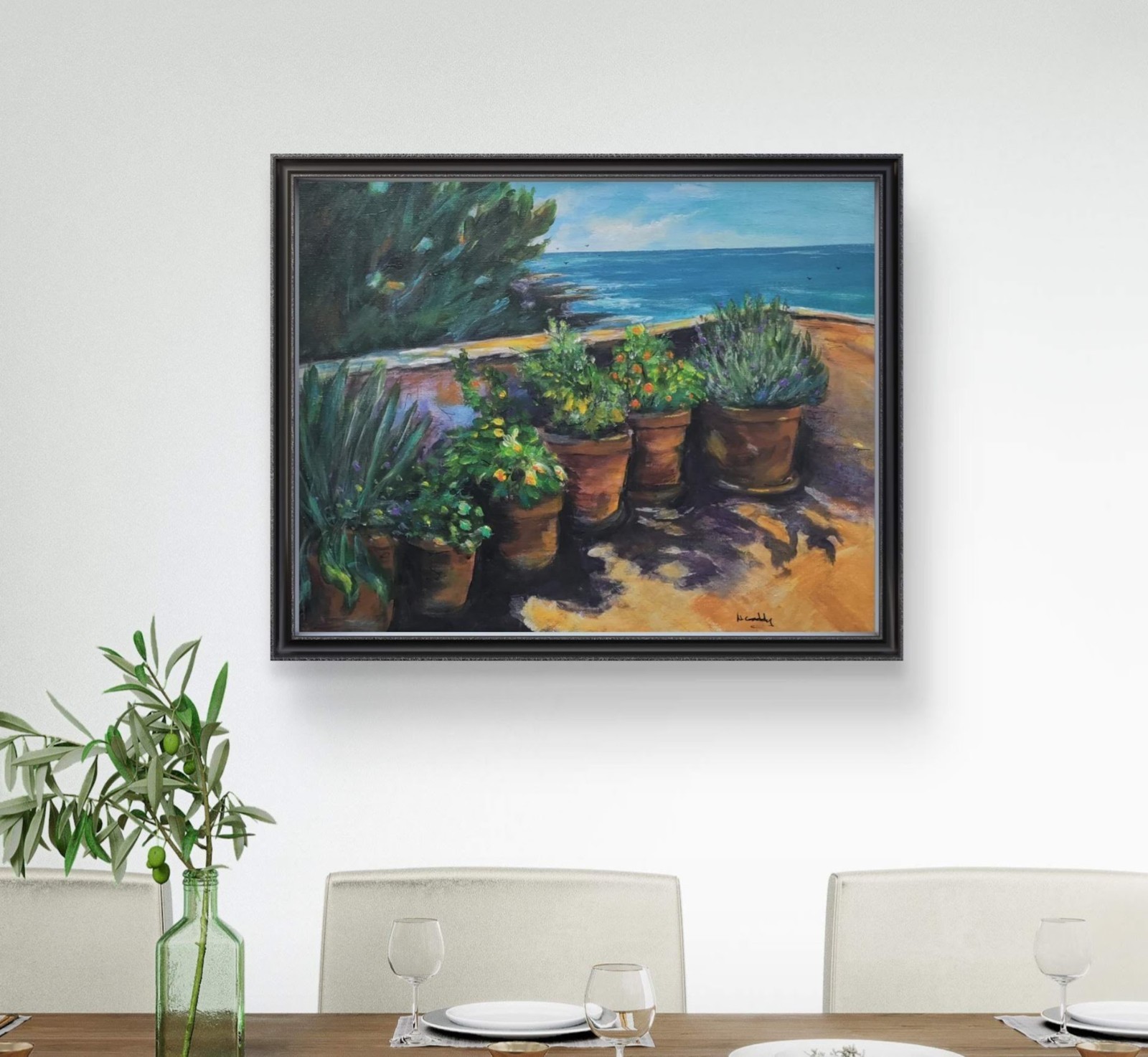 Original Expressionistic 14 x 11 Mediterranean Porch Acrylic Canvas Painting