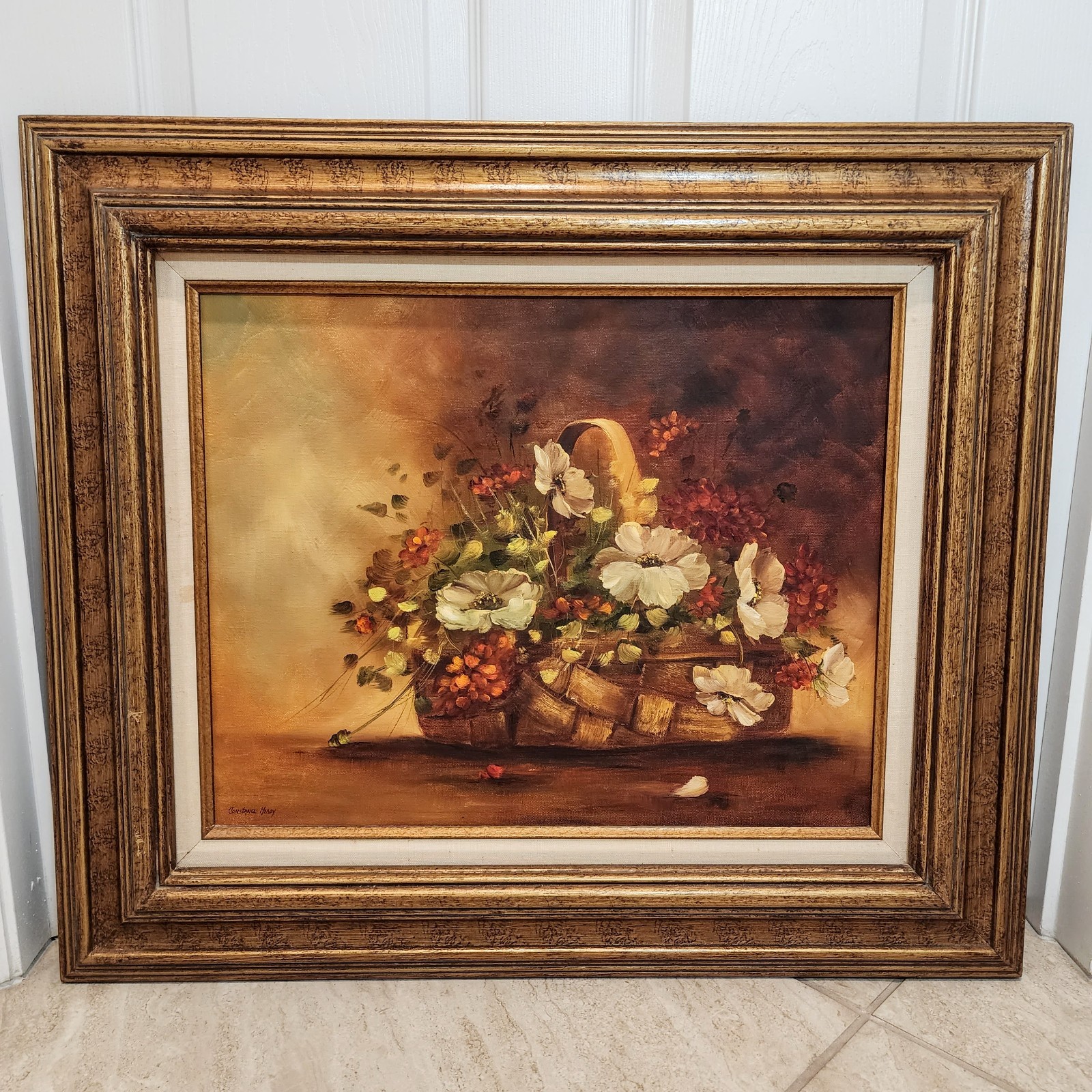 Vintage Artist Signed Floral Still Life Oil Painting on Canvas – Constance Heady