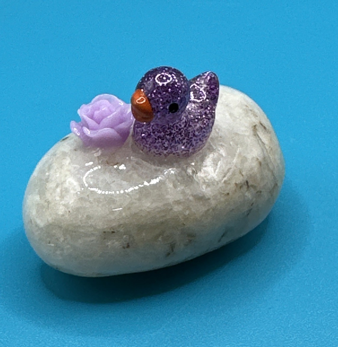 Hand Painted Rock Art ( Purple Duck On Stone White Rock) Rock Decor 2”