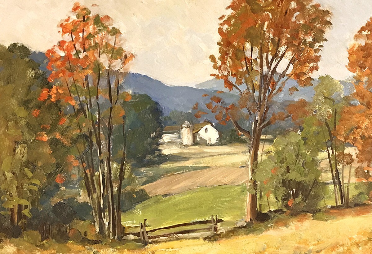 Gates, Vermont signed Arthur R. Herrick oil painting New England Farm Landscape