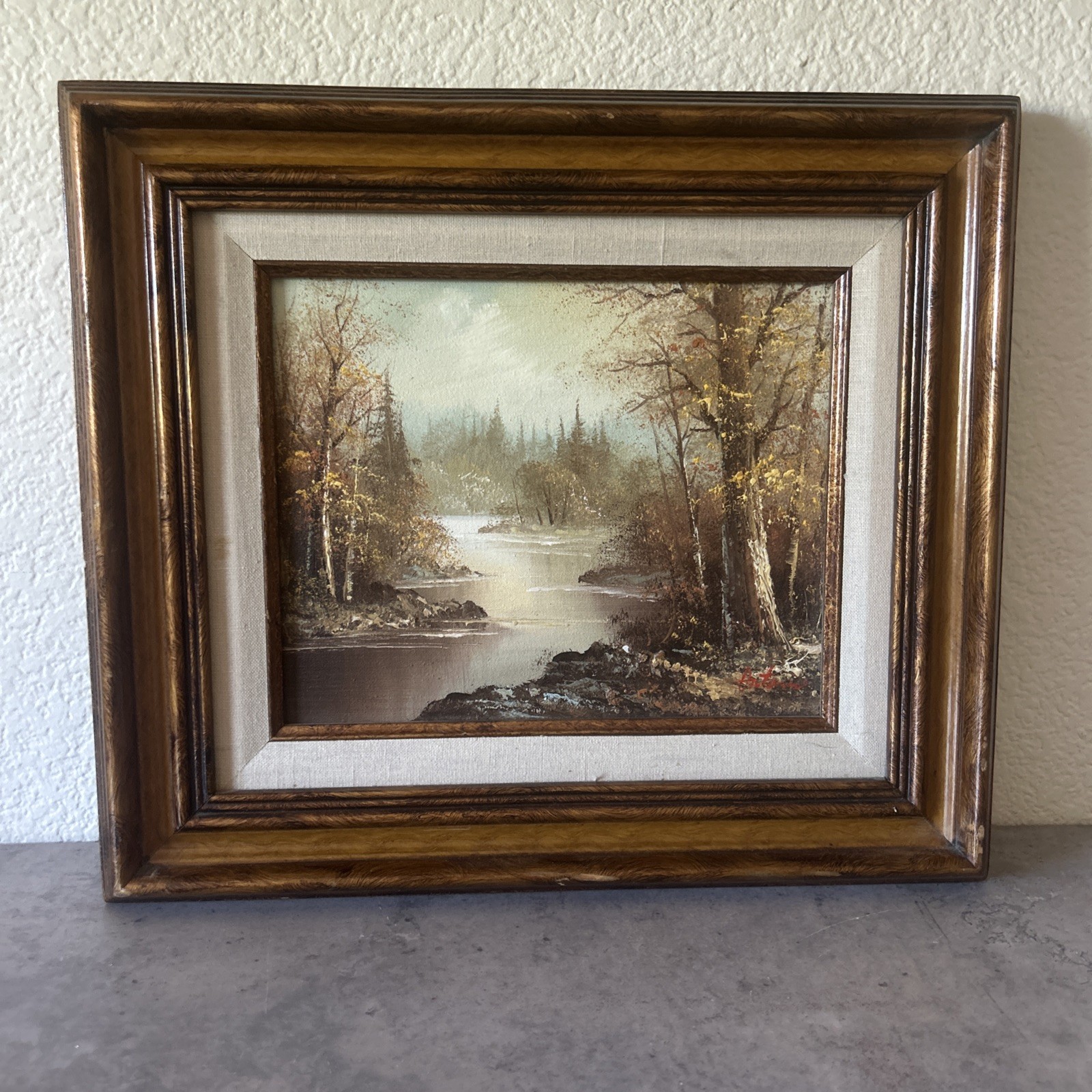 Framed Original Oil Painting Signed “Antonio” Fall Landscape Forest 16”x14”