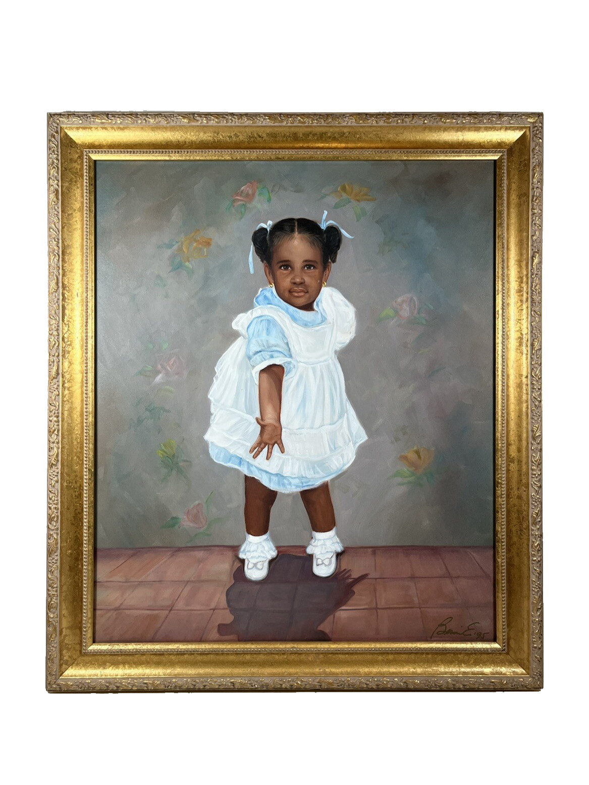 BLACK AMERICANA YOUNG GIRL PORTRAIT VINTAGE 90S AFRICAN AMERICAN OIL PAINTING